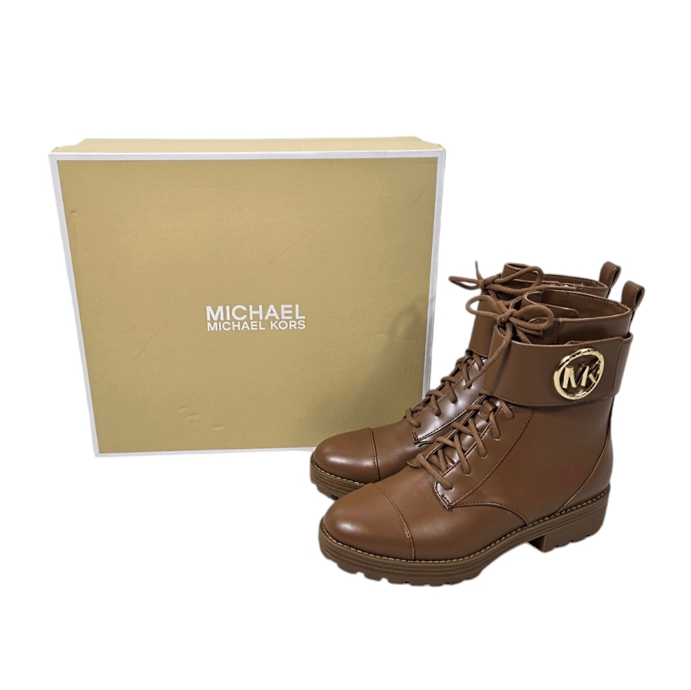 Michael Kors Tantum Combat Brown Leather Boots